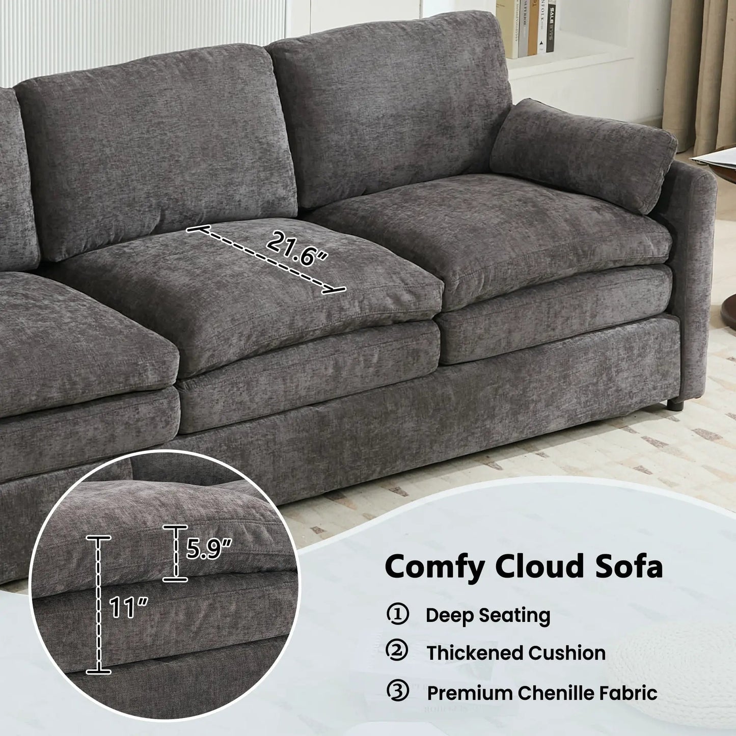 Cozy Upholstered 3 Seater Sofa for Living Room