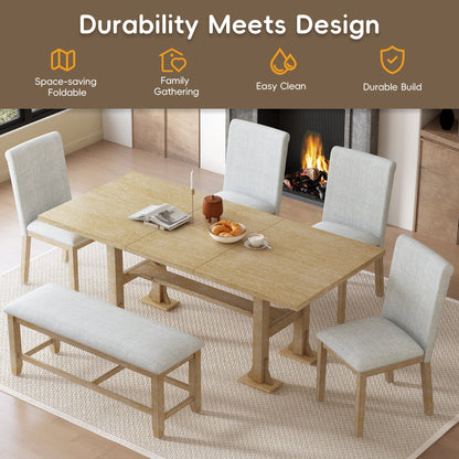Artisanal 6-piece extendable solid wood dining set with bench seating by HouseOfZazla on Tampa Home & Garden Store