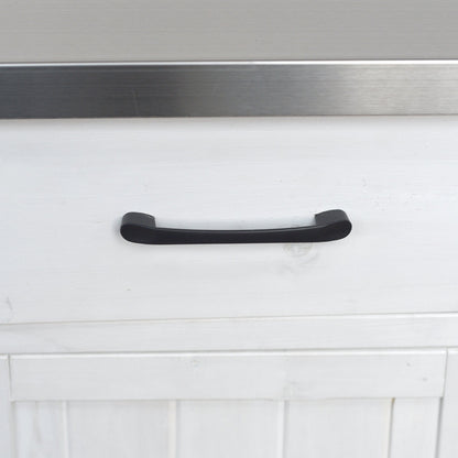 Outdoor kitchen island black curved handle on white painted cabinet panel on Tampa Home & Garden Store