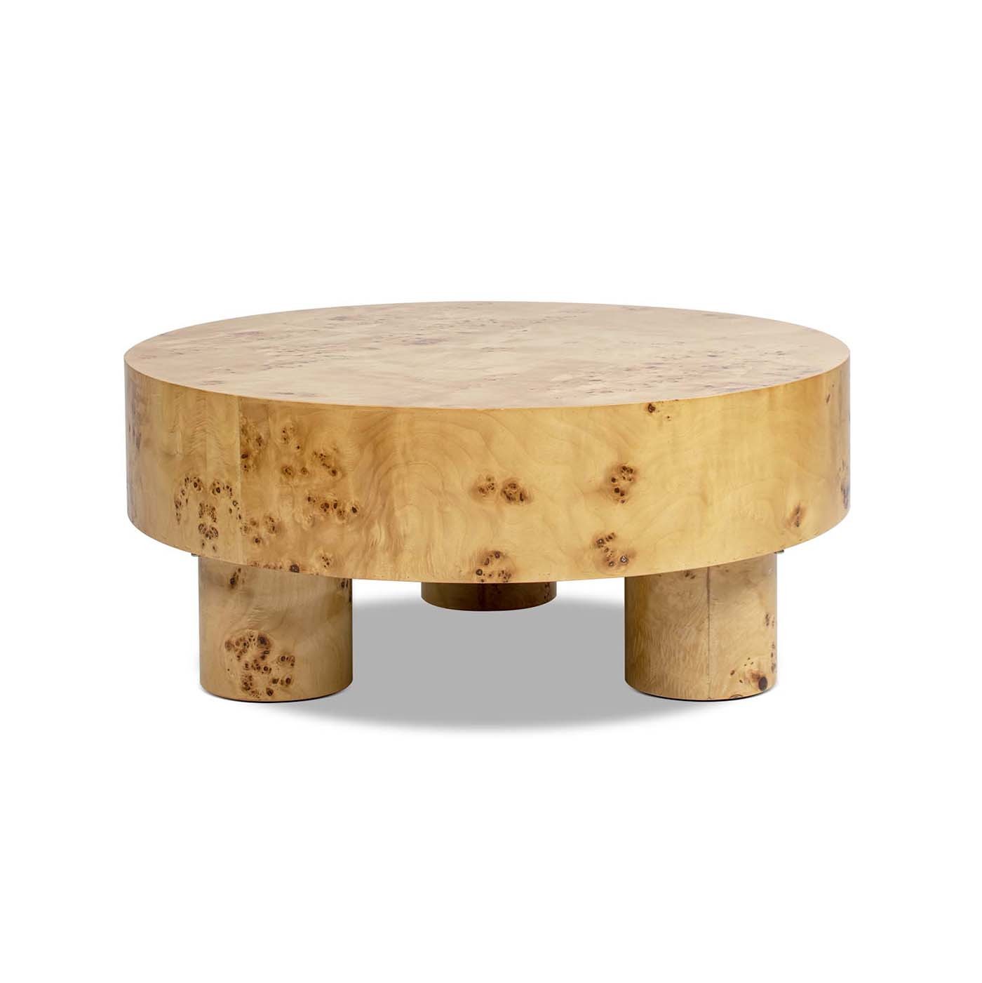 Nebula 35.5 Round Pillar Leg Coffee Table in warm natural brown burl wood by HouseOfZazla on Tampa Home & Garden Store