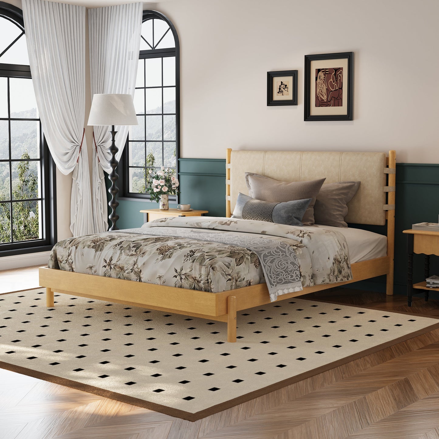 Queen Size Rubber Wood Bed Frame and Headboard