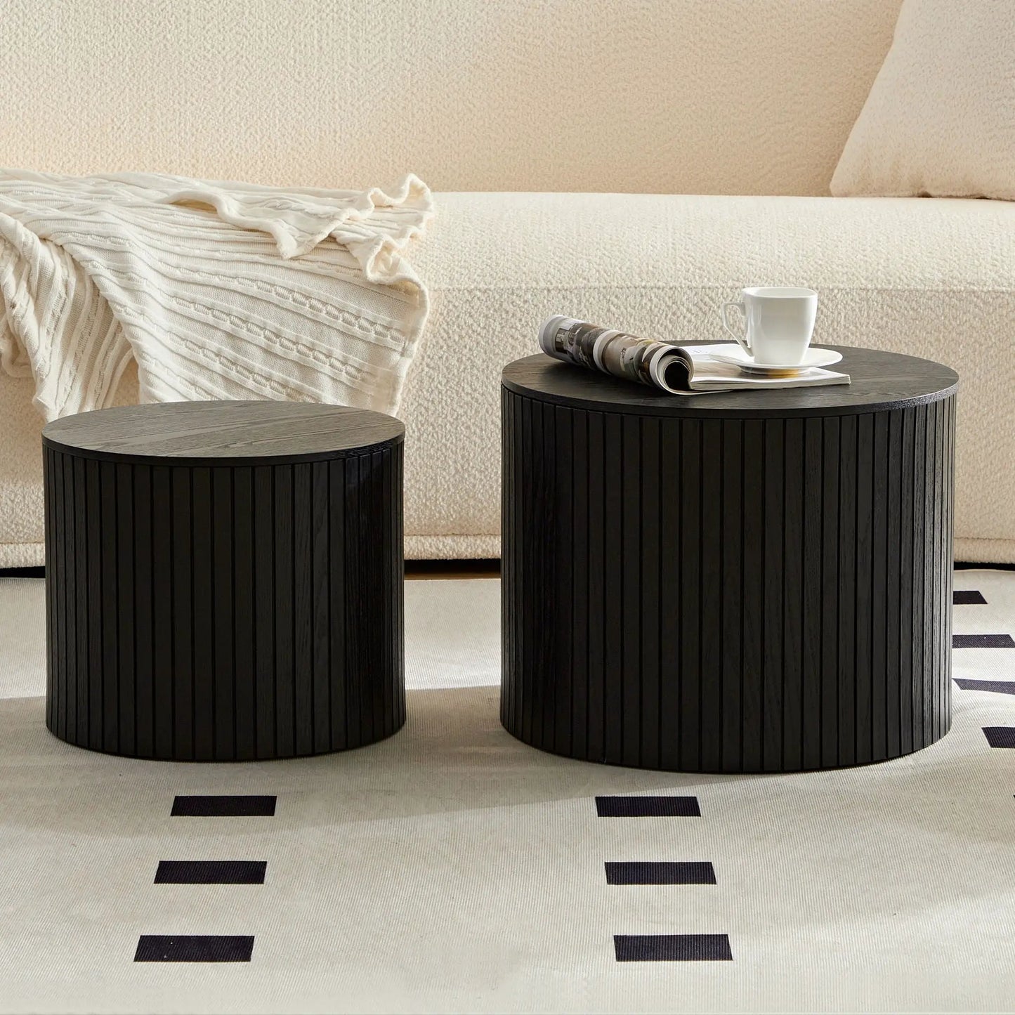 Handcrafted Nested Table Set, 2 pieces in black ribbed wood by Unique Piece Furniture on Tampa Home & Garden Store