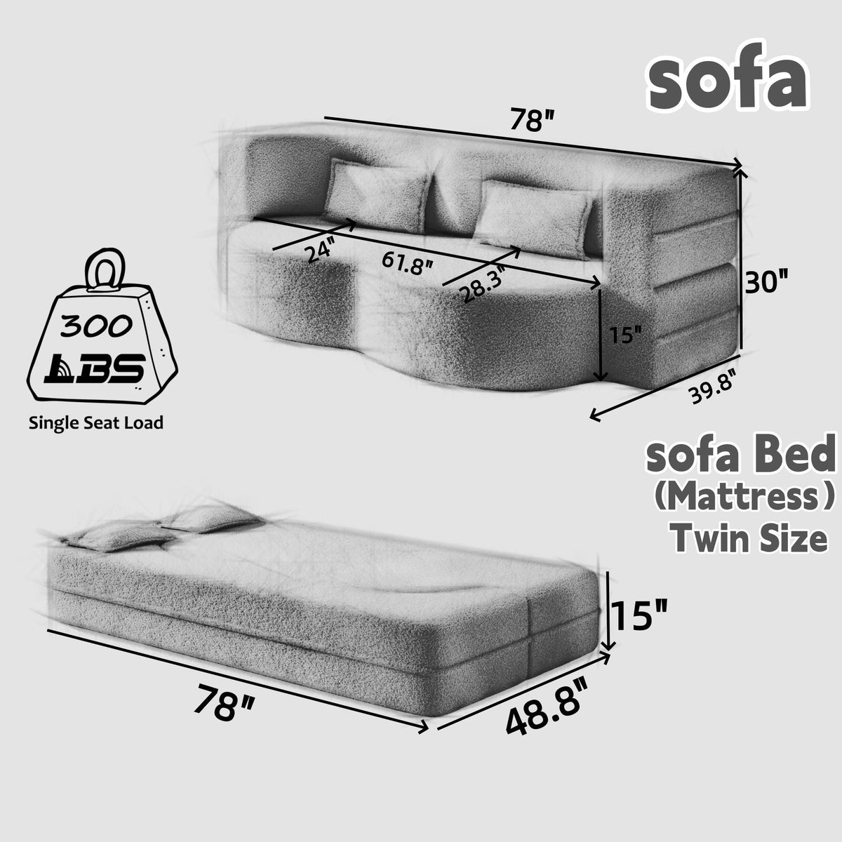 Modern Floor Sofa With 2 Pillows, grey upholstery, HouseOfZazla futon sofa bed twin size on Tampa Home & Garden Store