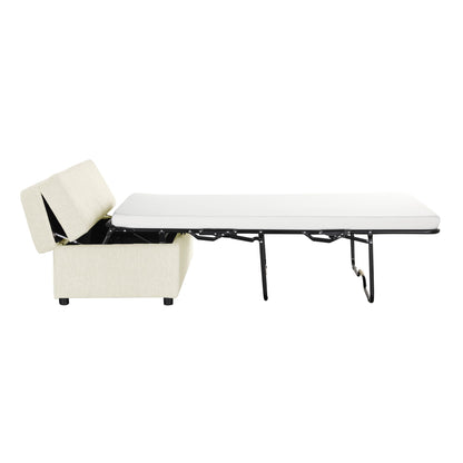 Twin size folding ottoman sleeper bed with mattress beige upholstery metal frame HouseOfZazla on Tampa Home & Garden Store