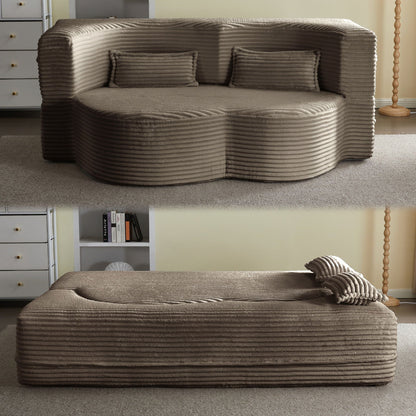 Floor convertible sleeper futon sofa in taupe corduroy with 2 ribbed pillows on Tampa Home & Garden Store
