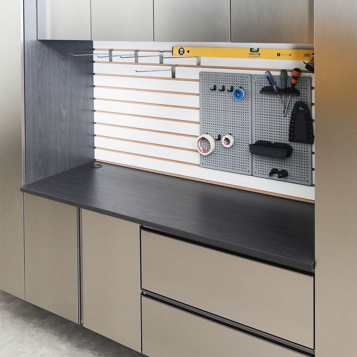 63-Inch Workstation Work Top with water-resistant E0 board in dark gray, pegboard on Tampa Home & Garden Store