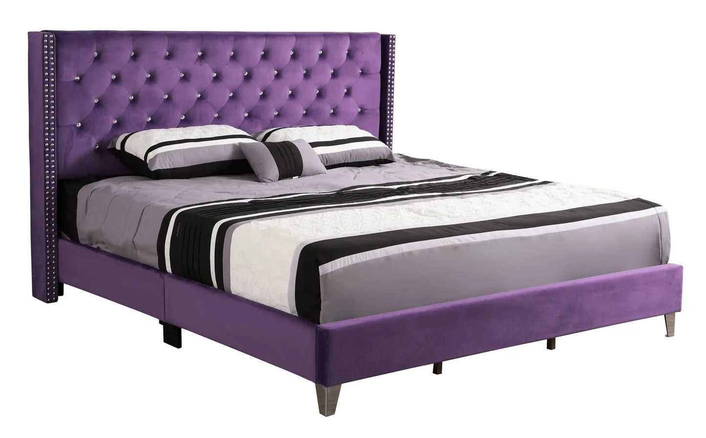 Upholstered Nailhead Trim Chic Bed purple velvet by Unique Piece Furniture tufted headboard on Tampa Home & Garden Store