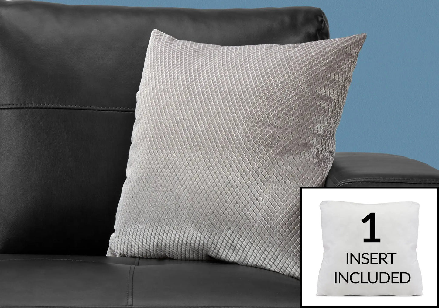 Square decorative throw pillow in light gray textured lattice with insert on sofa on Tampa Home & Garden Store