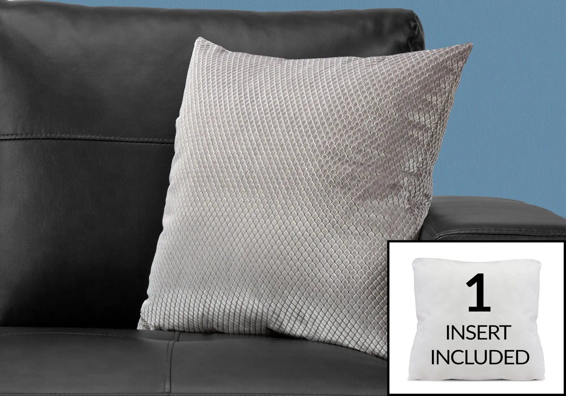 Square decorative throw pillow in light gray textured lattice with insert on sofa on Tampa Home & Garden Store