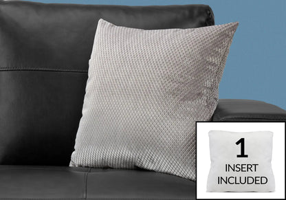 Square decorative throw pillow in light gray textured lattice with insert on sofa on Tampa Home & Garden Store