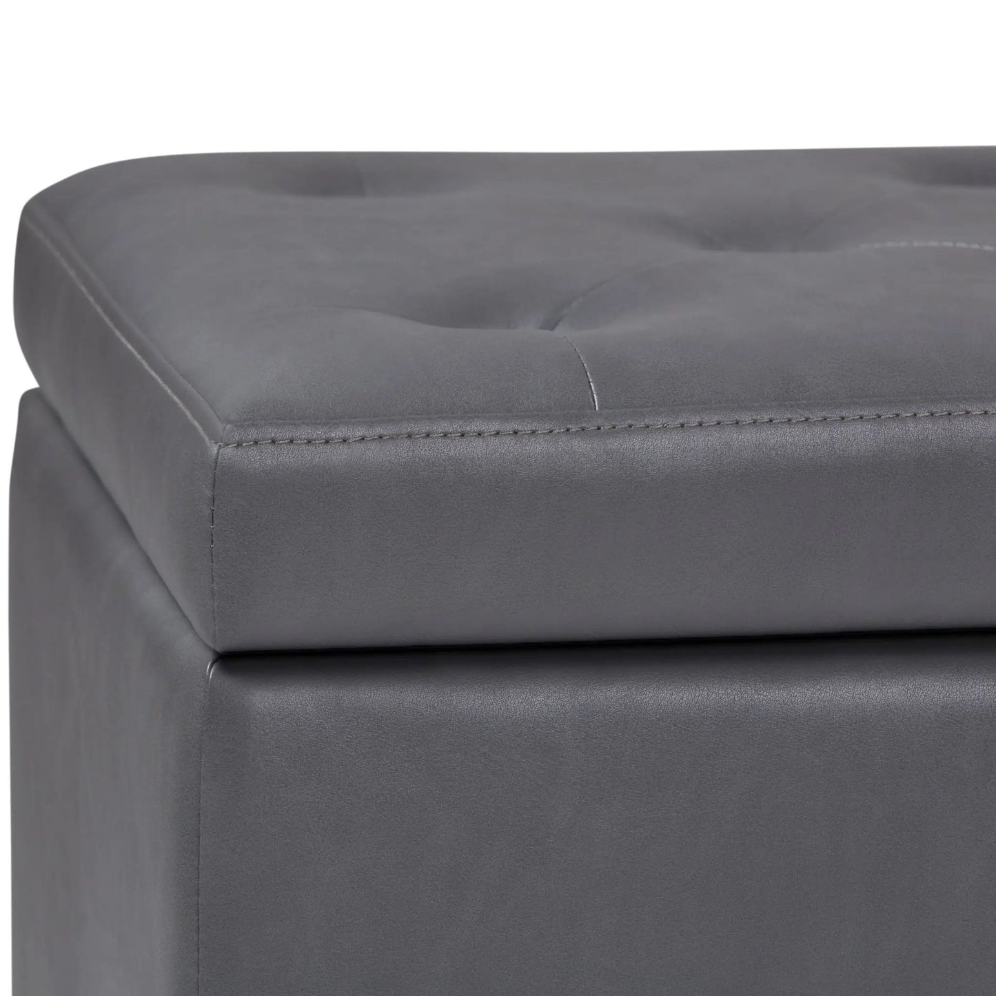 Hamilton Upholstered Storage Ottoman in gray faux leather with stitched top on Tampa Home & Garden Store