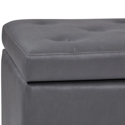 Hamilton Upholstered Storage Ottoman in gray faux leather with stitched top on Tampa Home & Garden Store