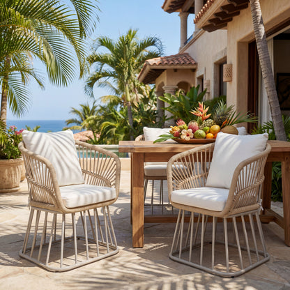 Teak Wicker Outdoor Dining Chair and Steel Frame