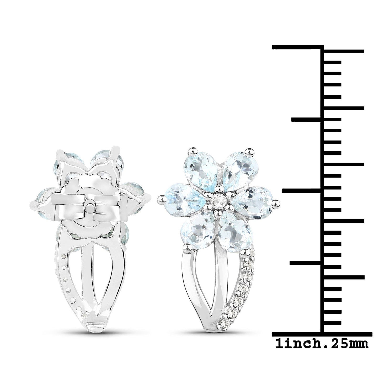 Sterling silver flower earrings with 1.54ct aquamarine and white topaz, pale blue gems on Tampa Home & Garden Store