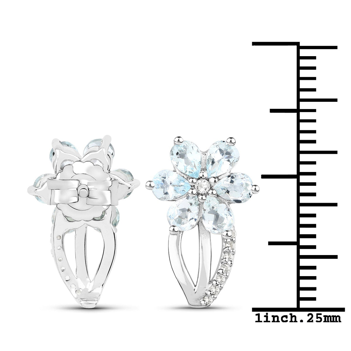 Sterling silver flower earrings with 1.54ct aquamarine and white topaz, pale blue gems on Tampa Home & Garden Store