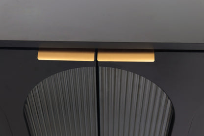 Wood Sideboard With Fluted Glass Doors and Legs