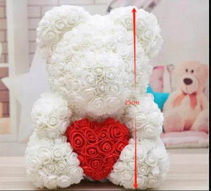 Rose bear white roses with red heart, FLIPSTYLEZLLC gift 25 cm tall on Tampa Home & Garden Store