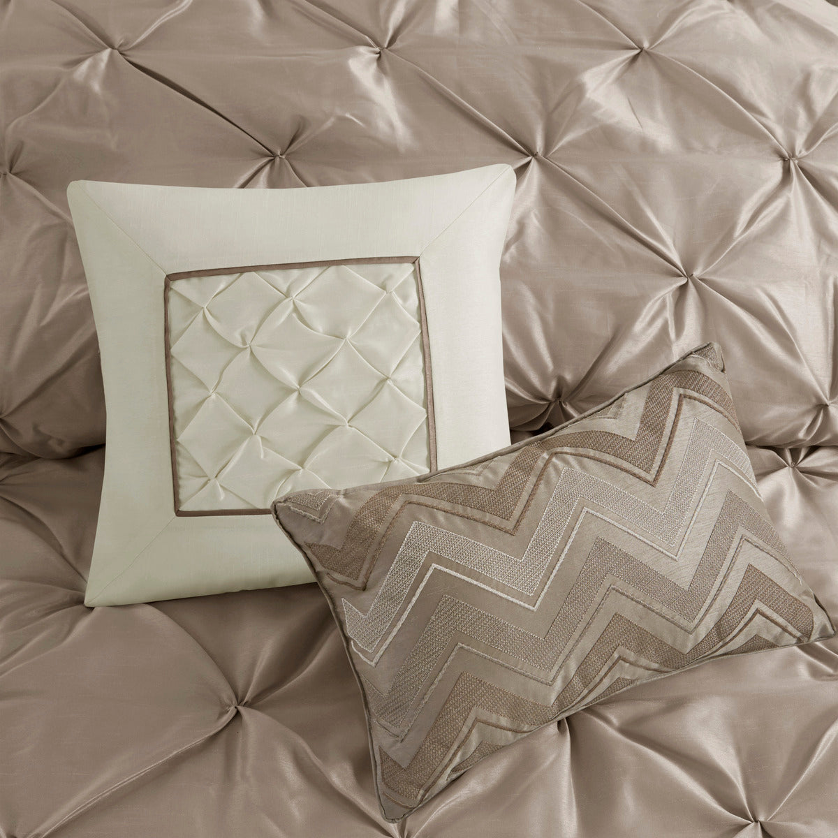 7 Piece Tufted Comforter Set Taupe Cal King by HouseOfZazla with 2 decorative pillows on Tampa Home & Garden Store
