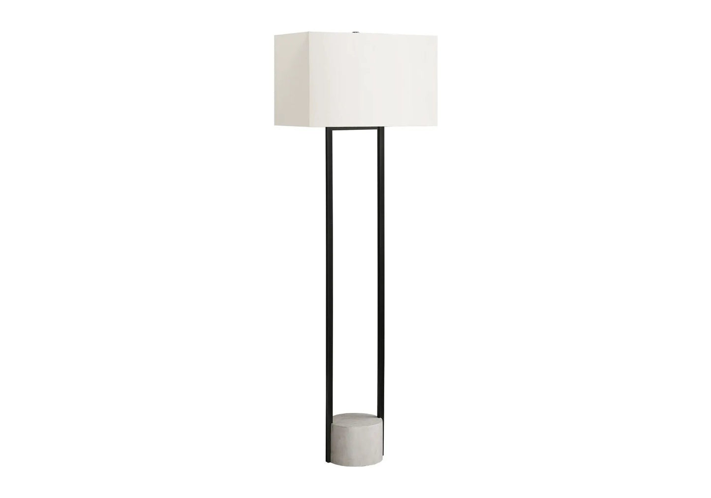 Floor lamp contemporary black metal stem with beige rectangular shade and marble base on Tampa Home & Garden Store