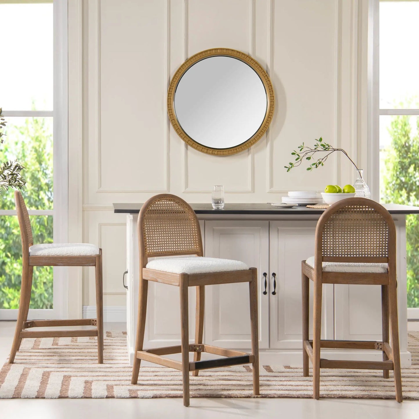 Panama Curved Back Cane Counter Stools Set of 2