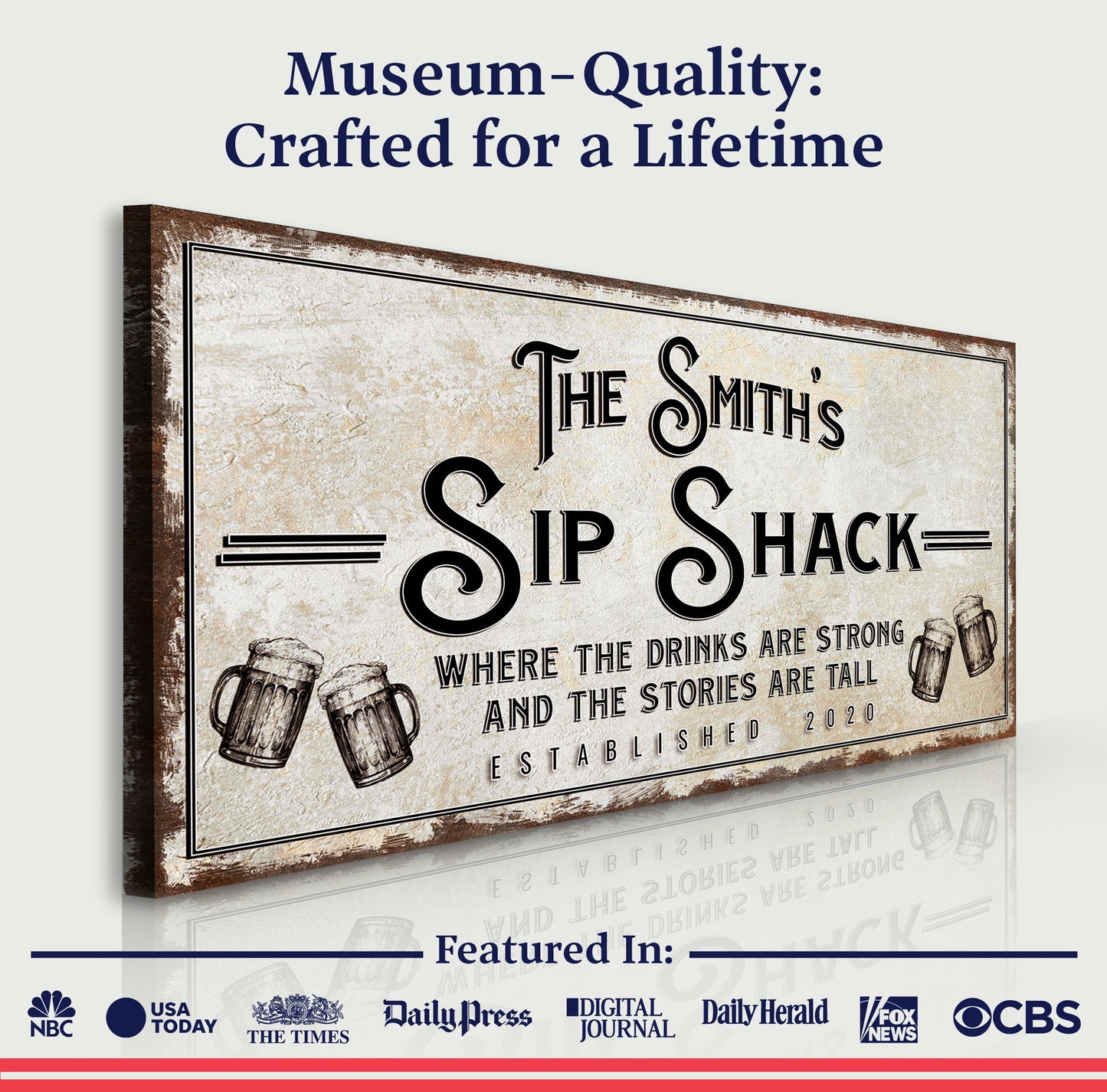 Family Sip Shack Bar Sign canvas, rustic beige with beer mug art Tailored Canvases on Tampa Home & Garden Store