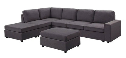 Cassia 7-seat reversible modular sectional sofa with ottoman in dark gray fabric, 2-piece set on Tampa Home & Garden Store