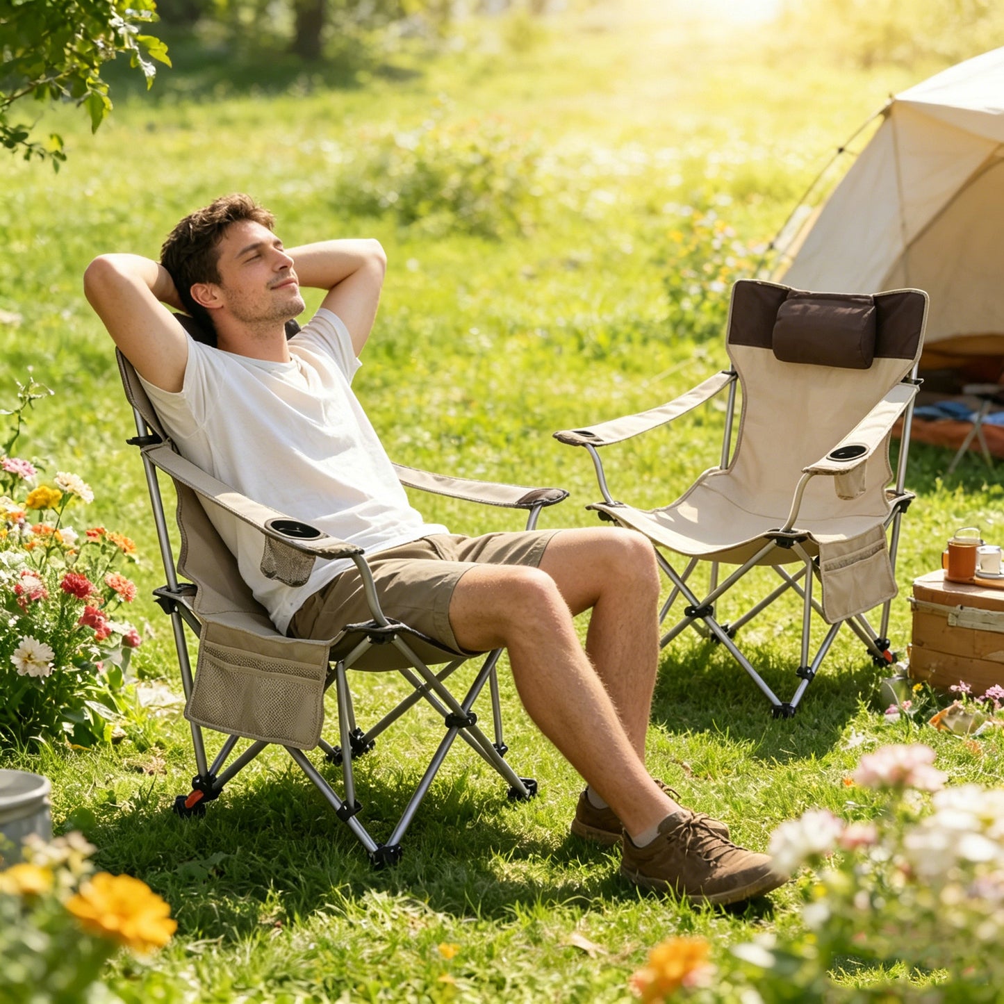 Two Comfortable Folding Outdoor Chairs and Cover