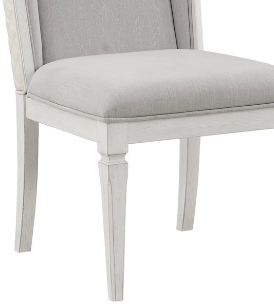 Katia side chair set of 2 in gray fabric with whitewashed wood frame and quilted side panels on Tampa Home & Garden Store