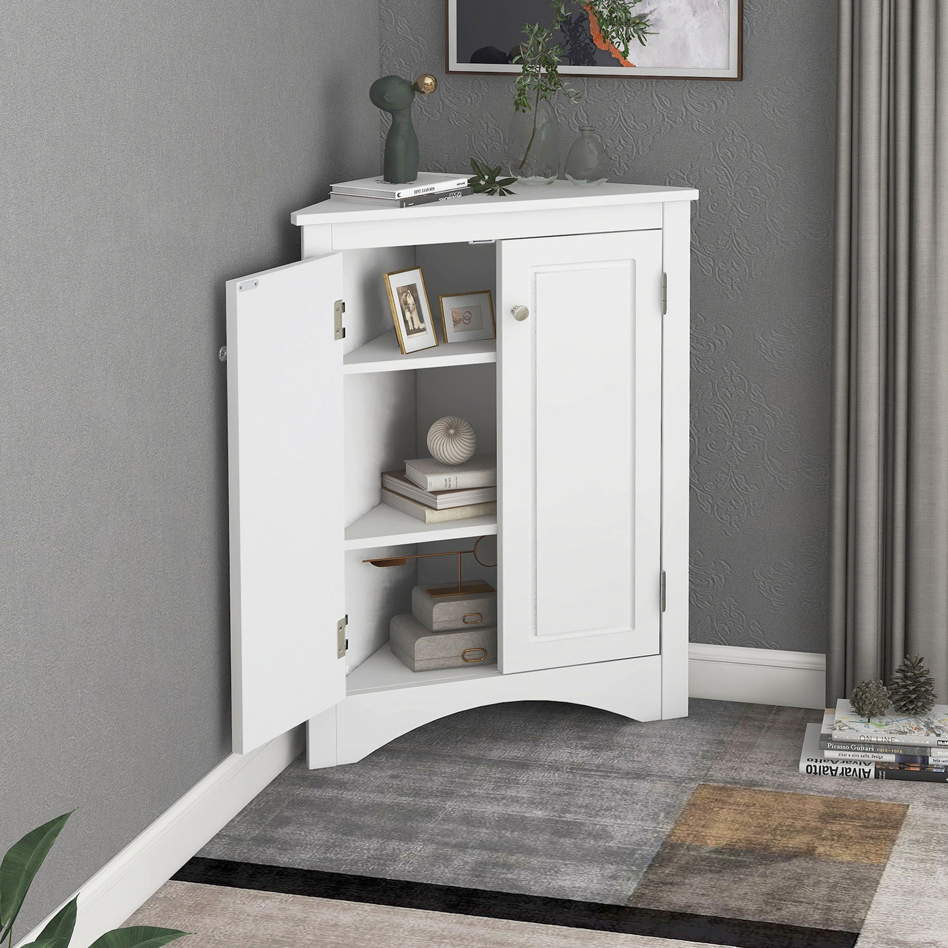 White triangle bathroom storage cabinet with adjustable shelves linen cabinet HouseOfZazla on Tampa Home & Garden Store
