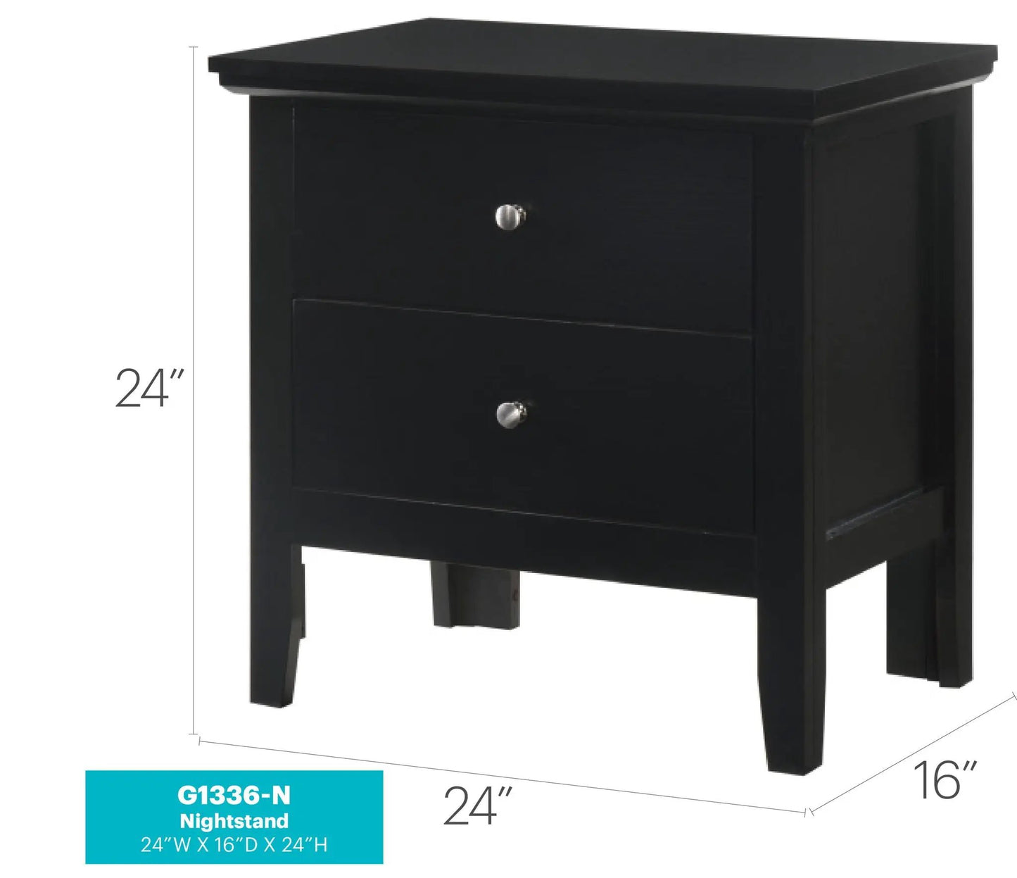 English Dovetailed Drawers Nightstand in black with 2 metal knobs by Unique Piece Furniture on Tampa Home & Garden Store