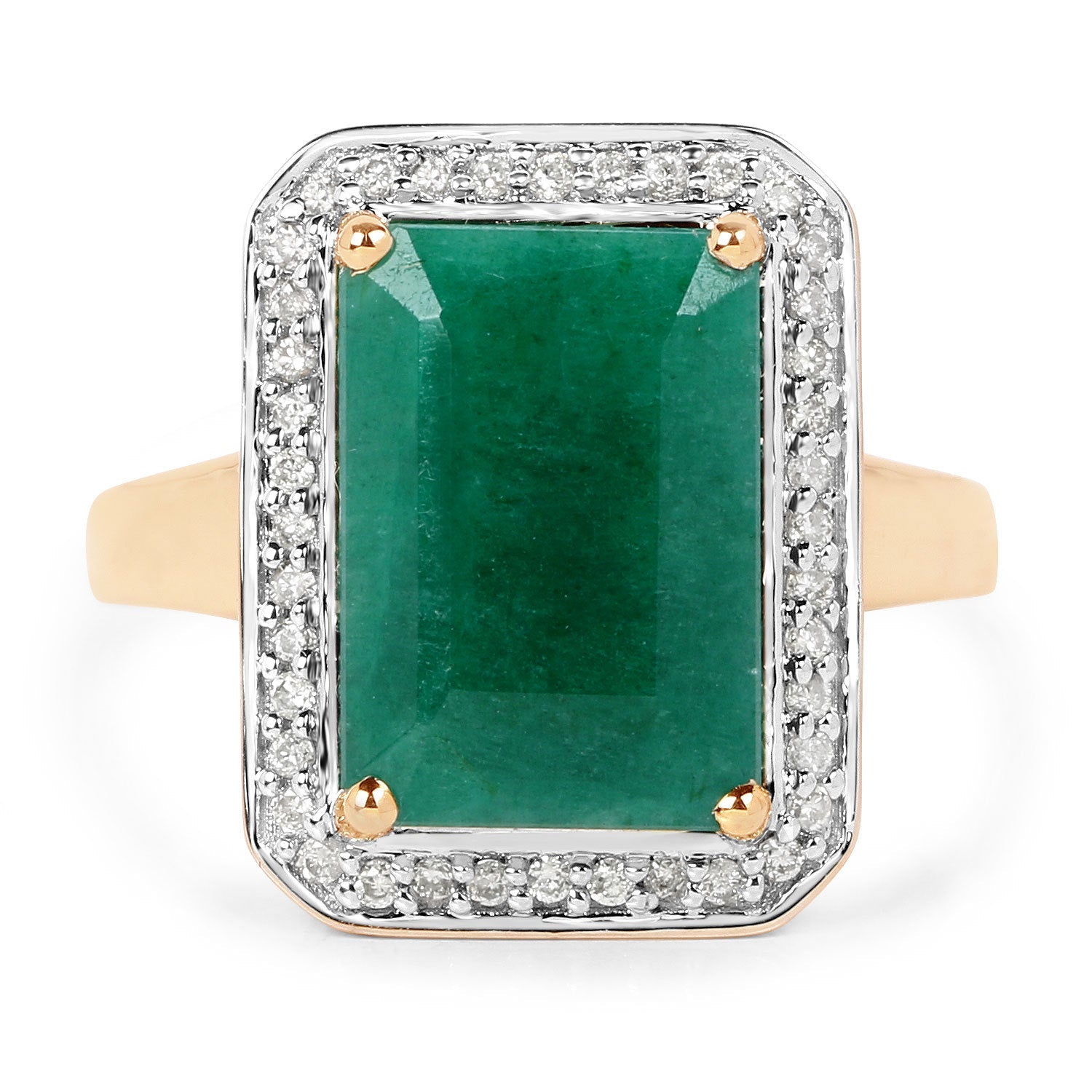 Emerald and diamond ring in 14K yellow gold with 5.71 ct dyed emerald centerpiece and halo on Tampa Home & Garden Store