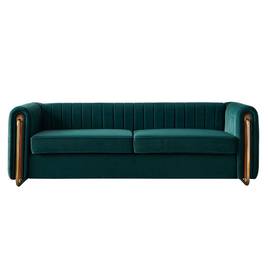 Contemporary stationary sofa HouseOfZazla in emerald teal velvet with gold-tone arms on Tampa Home & Garden Store