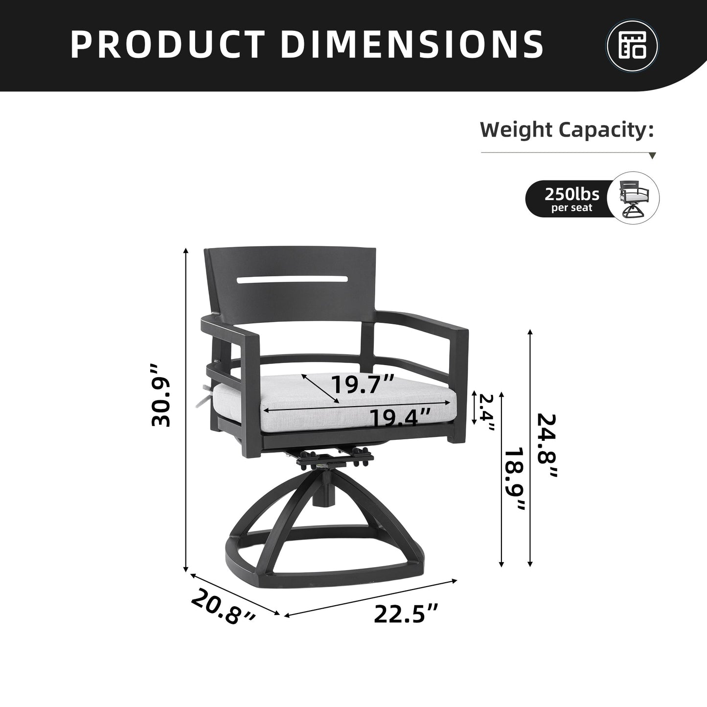 Outdoor swivel rocker 2pc set with Sunbrella cushions, black aluminum frame HouseOfZazla on Tampa Home & Garden Store