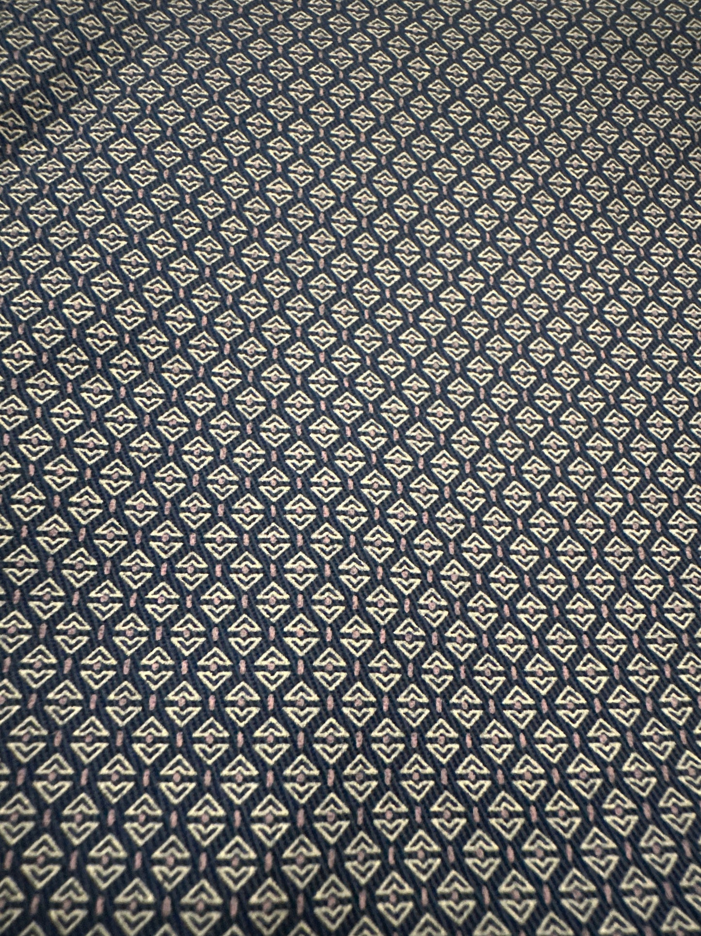 Static FR Pearl Snap Work Shirt fabric in Conqueror Navy with subtle beige geometric motif on Tampa Home & Garden Store