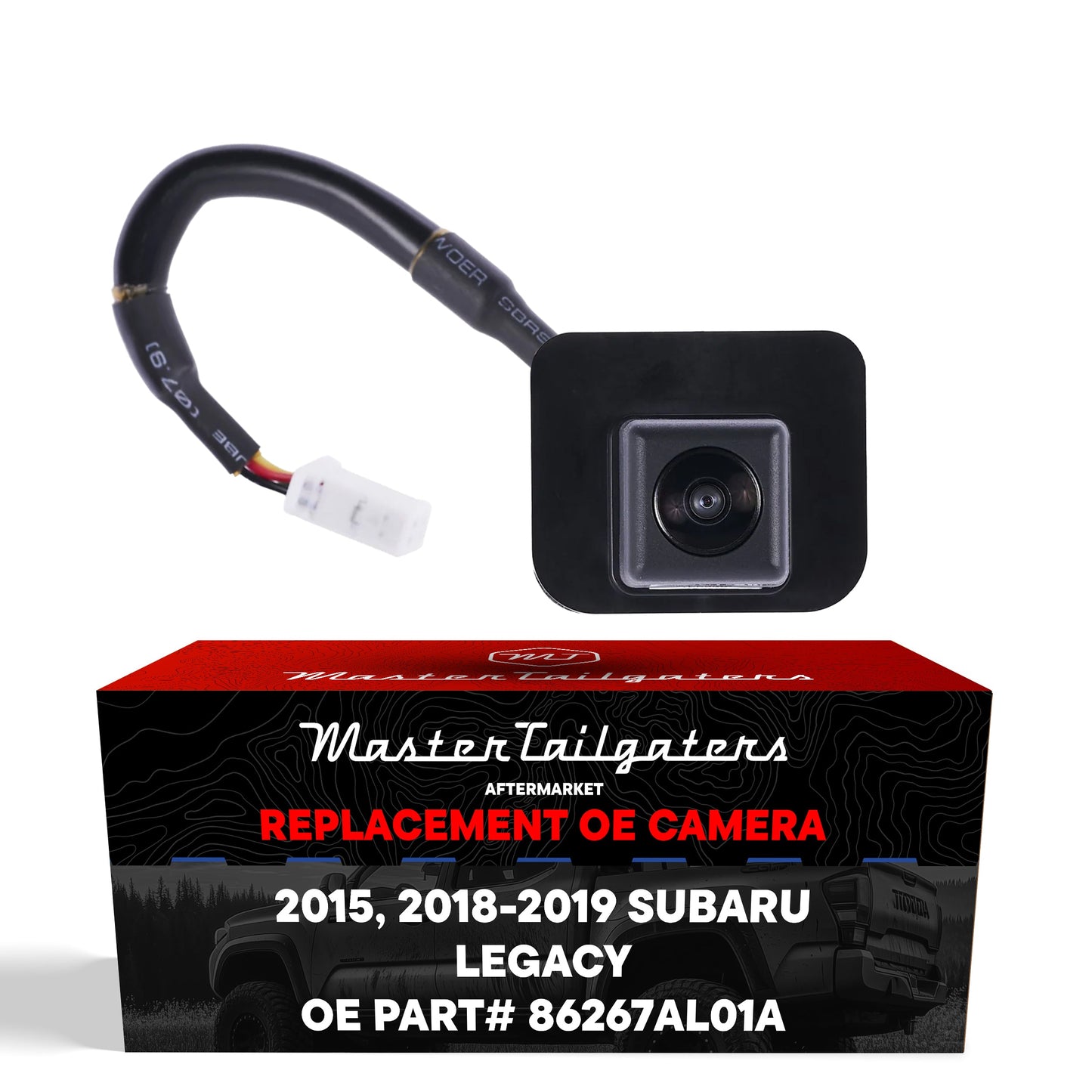 Master Tailgaters Subaru Legacy backup camera with black housing and wiring harness on Tampa Home & Garden Store