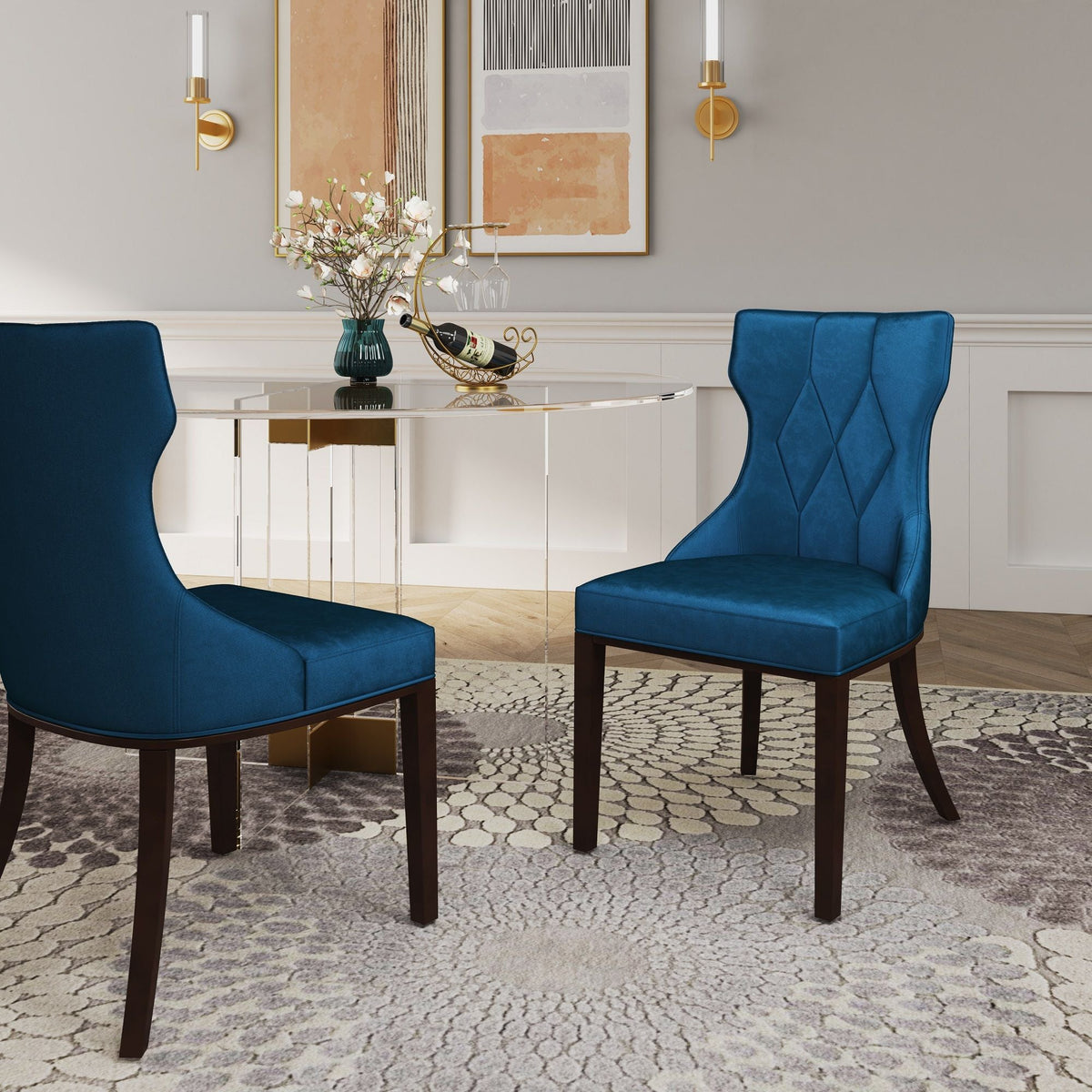 Reine Dining Chair Set of 2 blue upholstered chairs with a solid wood frame on Tampa Home & Garden Store
