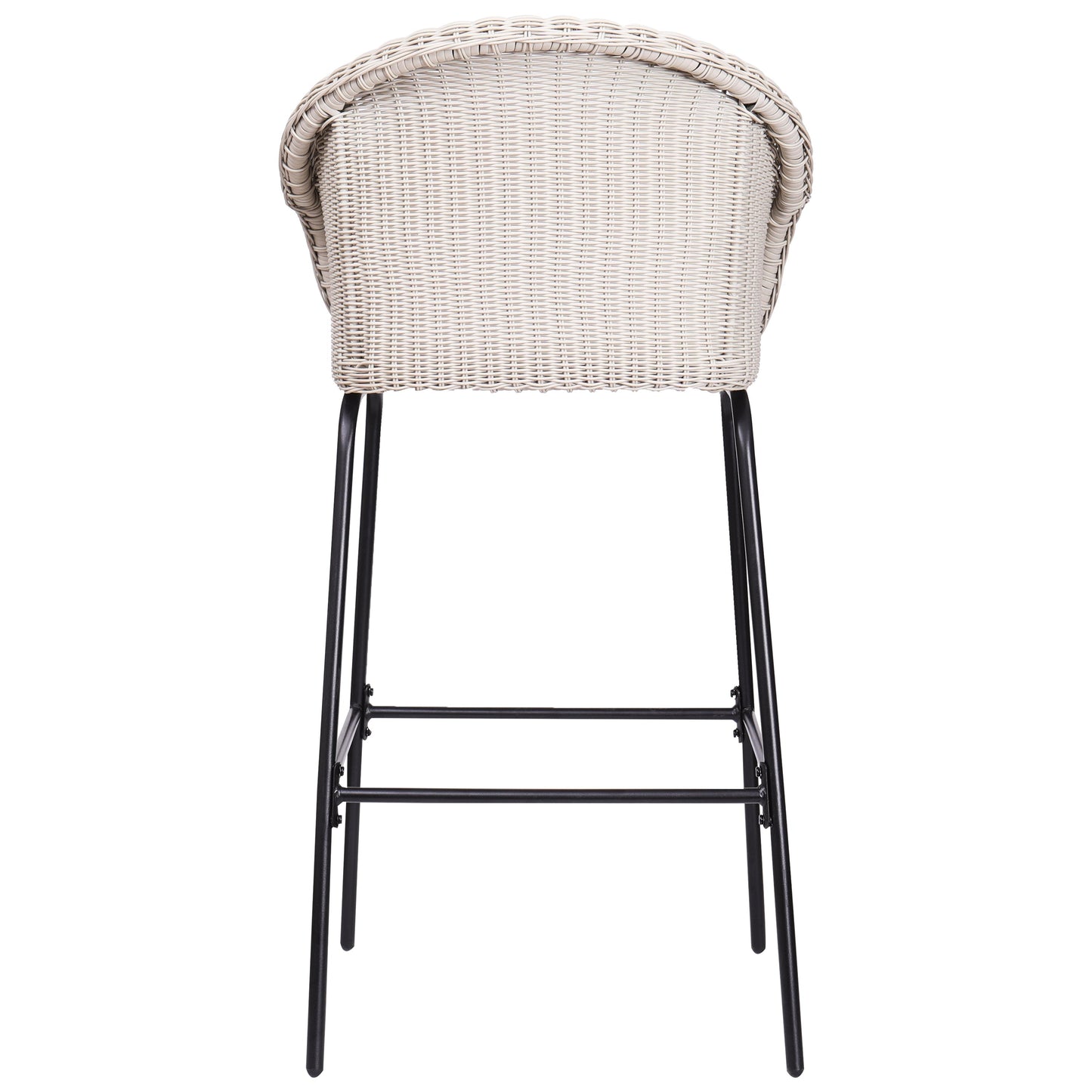 Ladd Outdoor Metal Wicker Barstool, light gray woven wicker and black metal legs on Tampa Home & Garden Store