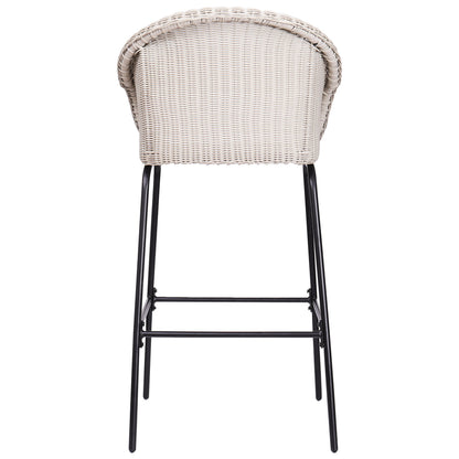 Ladd Outdoor Metal Wicker Barstool, light gray woven wicker and black metal legs on Tampa Home & Garden Store