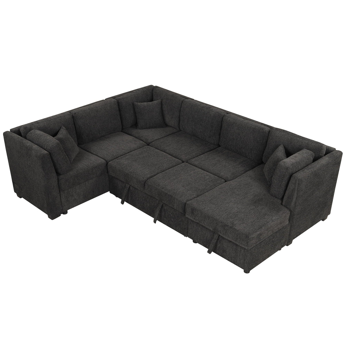 U-shaped sleeper sectional sofa in dark gray fabric with storage chaise HouseOfZazla on Tampa Home & Garden Store