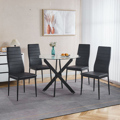 Modern Glass Dining Table with Metal Cross Legs
