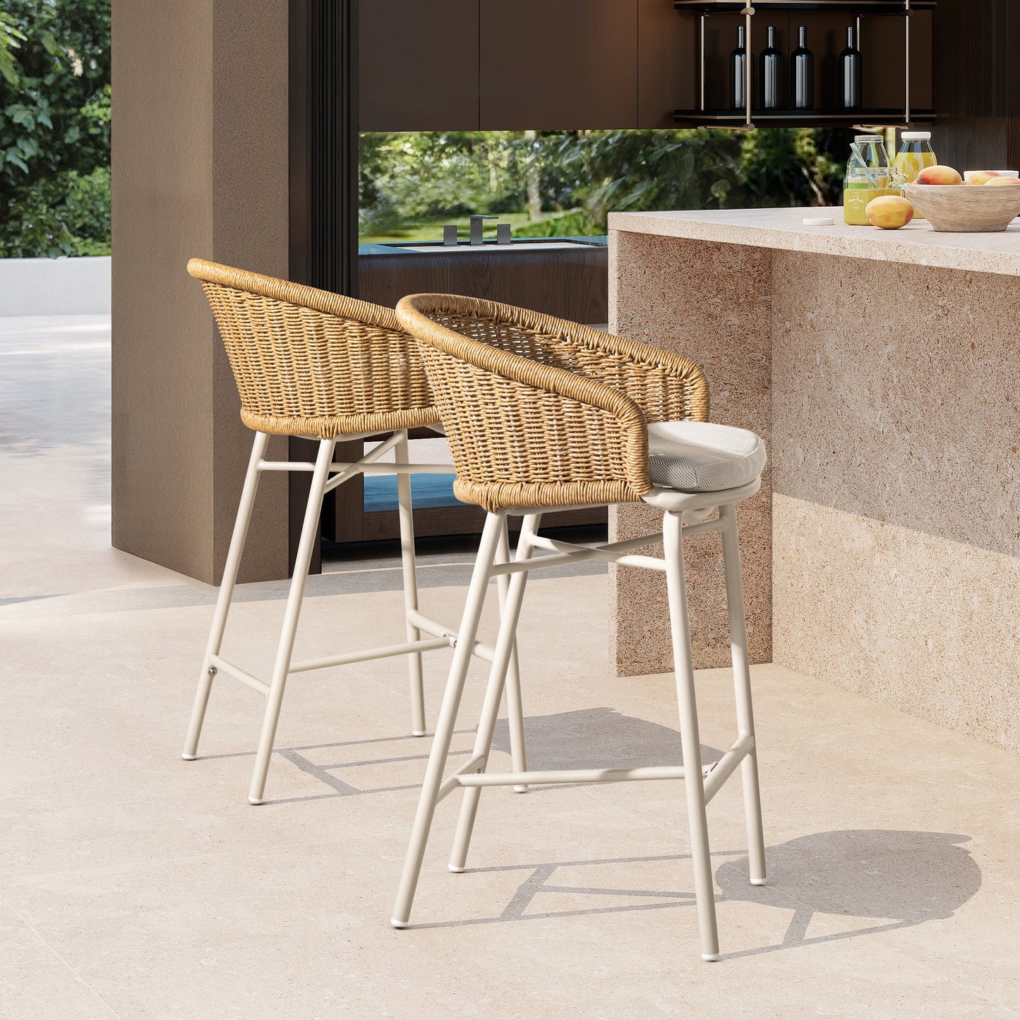 Santorini Wicker Back Outdoor Bar Stool Set of 2