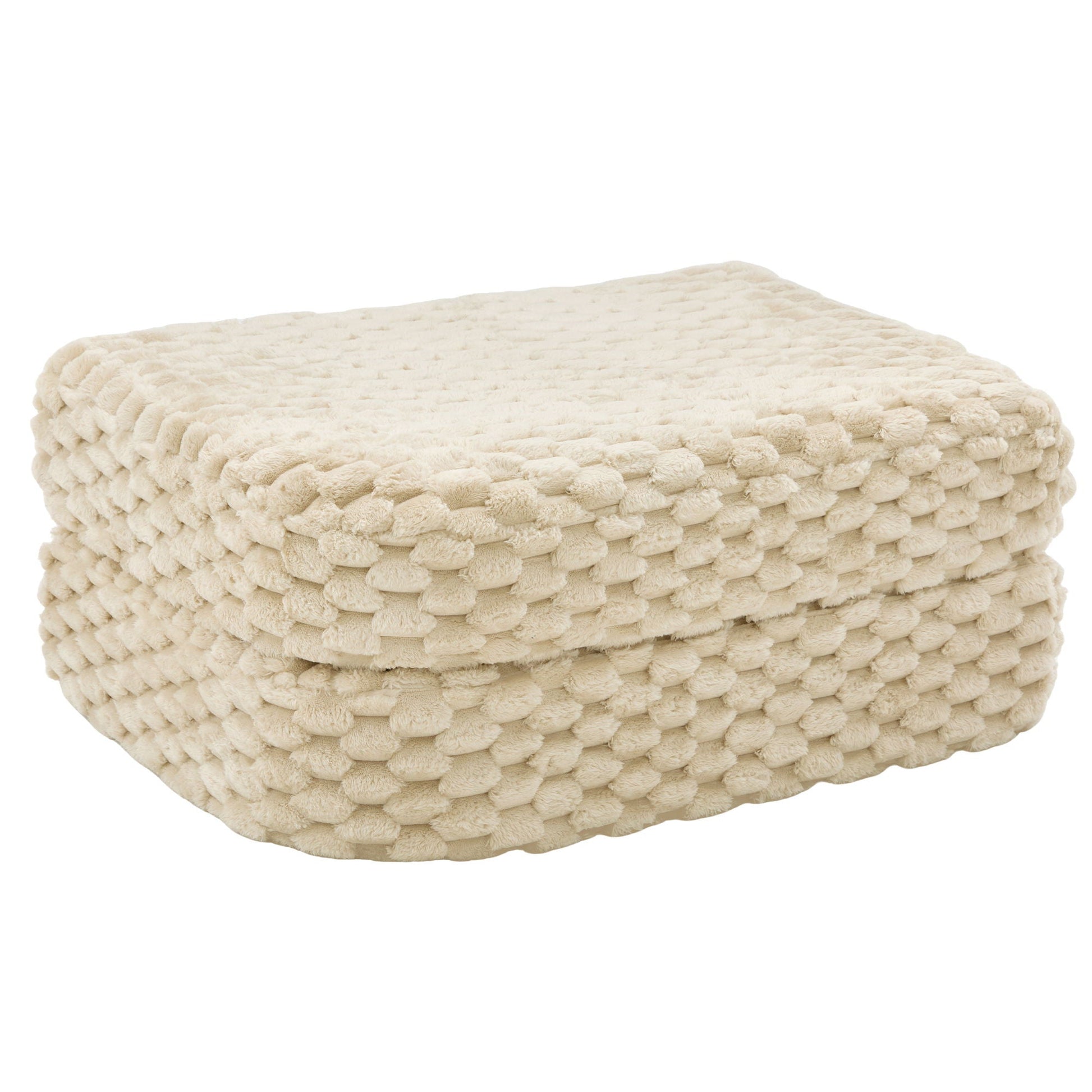 Beige plush blanket with thick boucle texture, ultra-soft knit surface and layered folds on Tampa Home & Garden Store