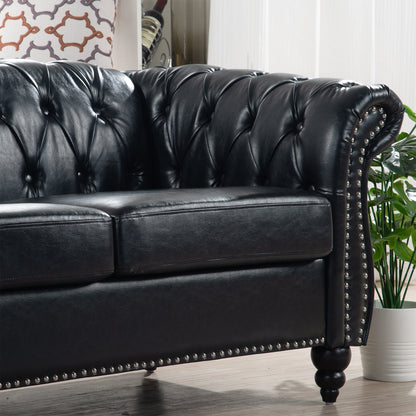 Black Chesterfield Sofa and Soft PU Rolled Arms