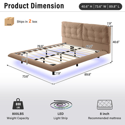 Queen Size Floating Bed Frame With Led Strip