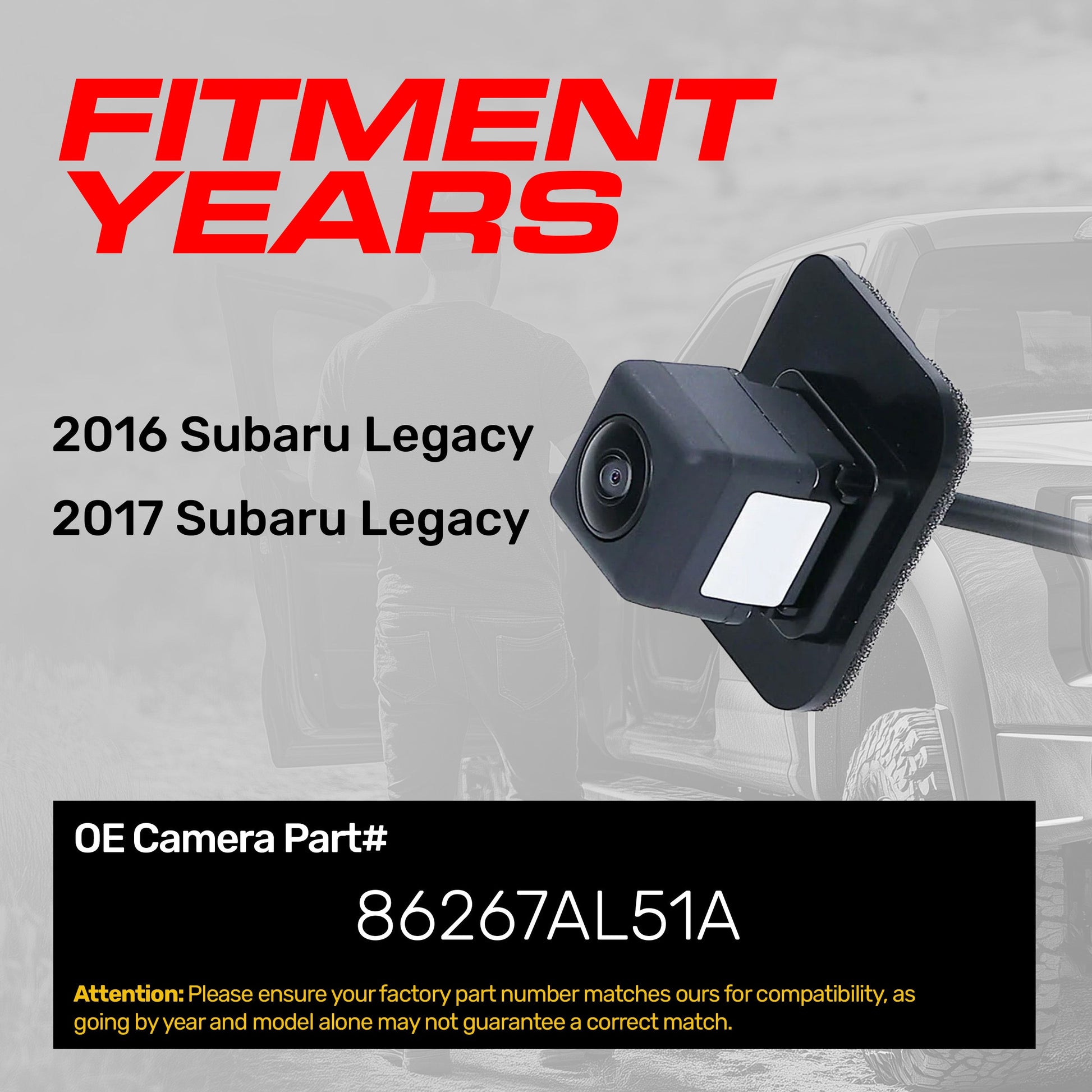OEM backup camera for Subaru Legacy (2016-2017) Master Tailgaters 86267AL51A, black housing on Tampa Home & Garden Store