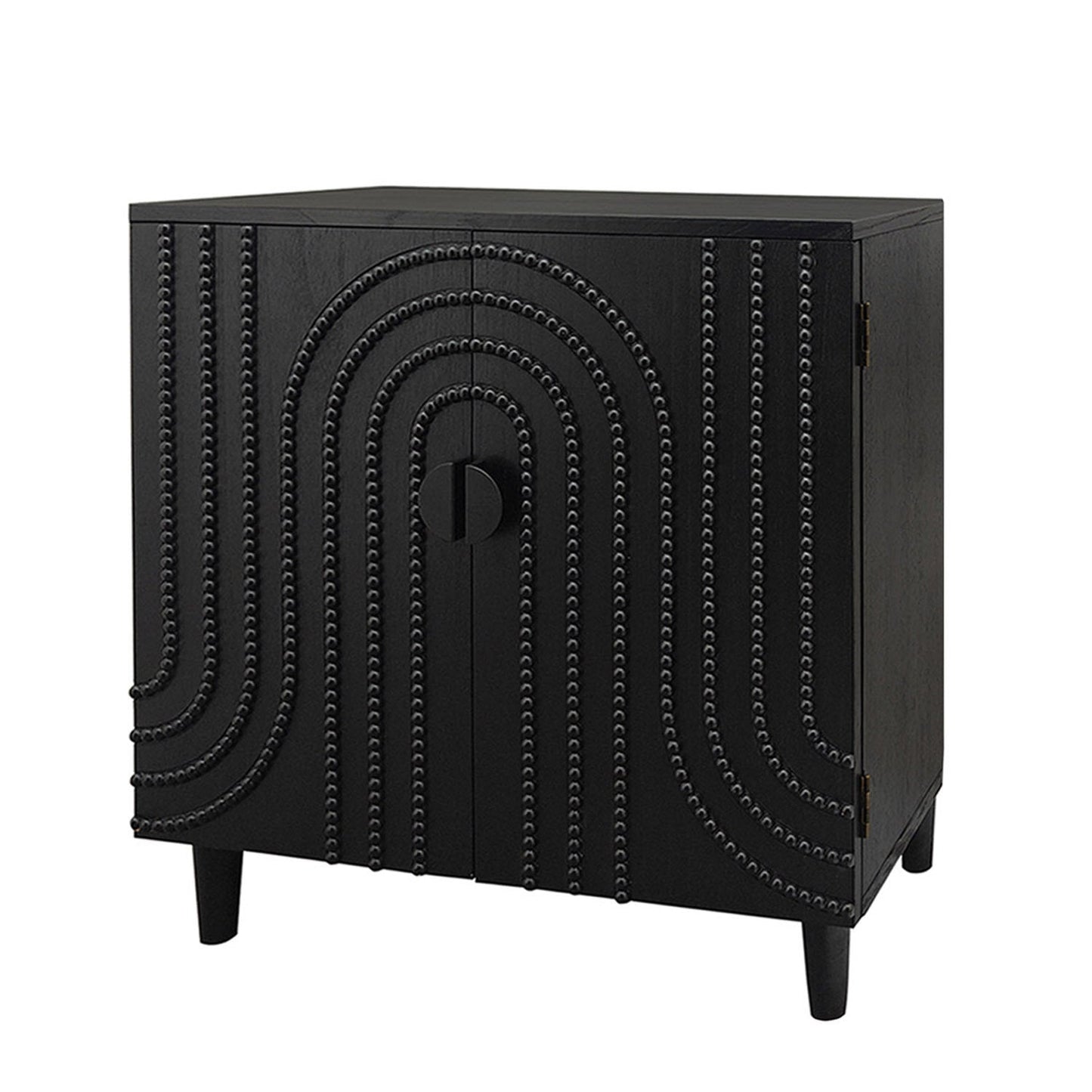 Modern black wood storage cabinet with beaded door arches, tapered legs, HouseOfZazla on Tampa Home & Garden Store