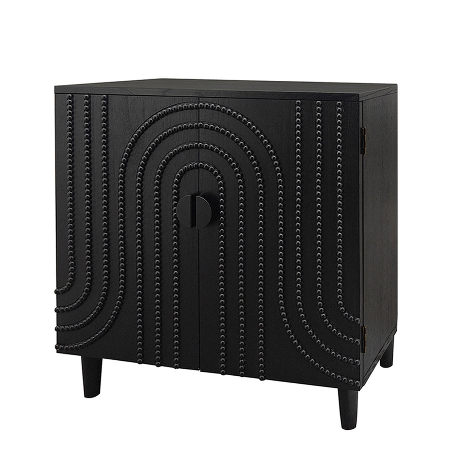 Modern black wood storage cabinet with beaded door arches, tapered legs, HouseOfZazla on Tampa Home & Garden Store