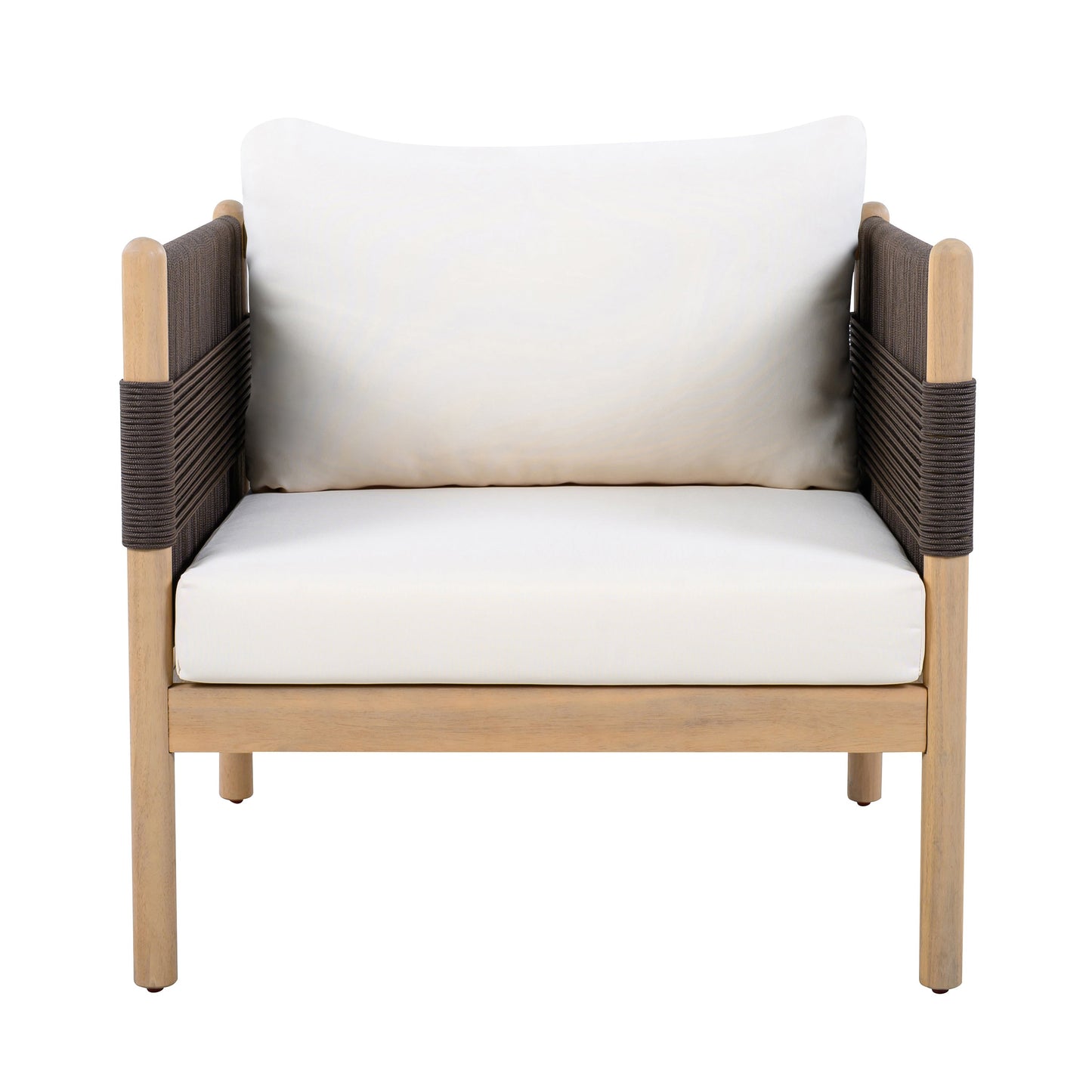 Outdoor Acacia Club Chair HouseOfZazla light teak beige cushion Diamond-Pattern Black Rope on Tampa Home & Garden Store
