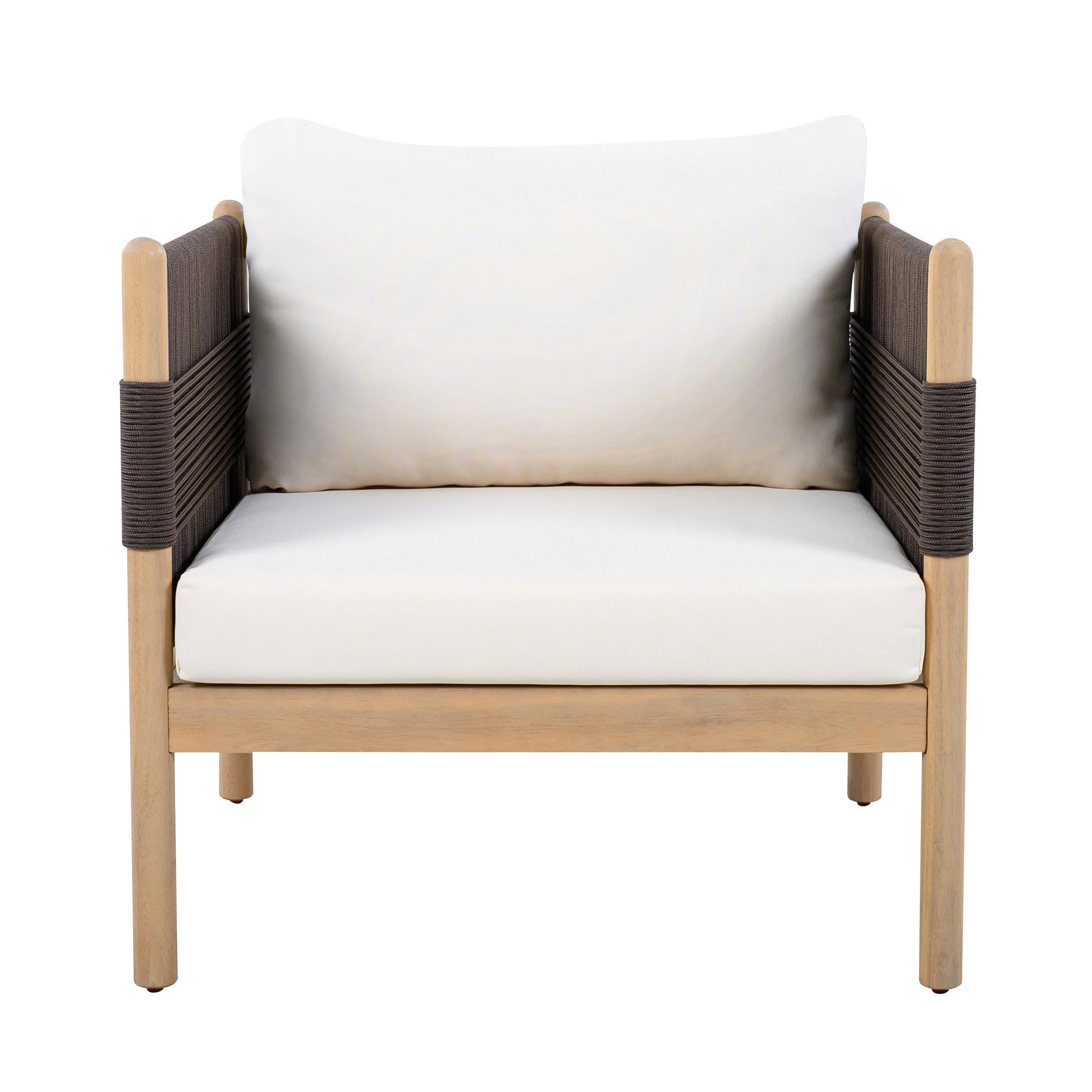 Outdoor Acacia Club Chair HouseOfZazla light teak beige cushion Diamond-Pattern Black Rope on Tampa Home & Garden Store