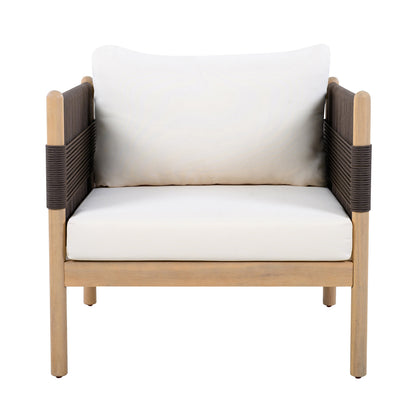 Outdoor Acacia Club Chair HouseOfZazla light teak beige cushion Diamond-Pattern Black Rope on Tampa Home & Garden Store